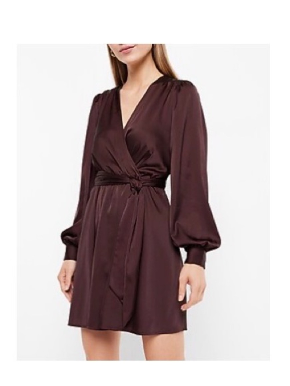Express Satin Long Sleeve Tie Waist Mini Dress – Dark Purple – Size Small